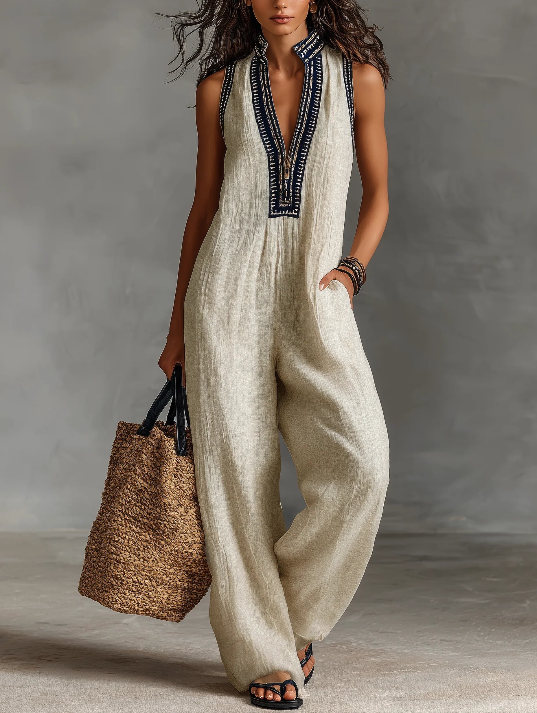 Maravelle | Elegant Sleeveless Linen Jumpsuit