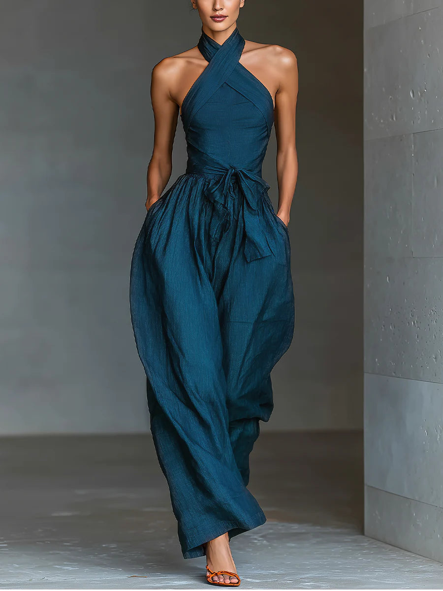 Lunetta | Elegant Cross-Halter Jumpsuit