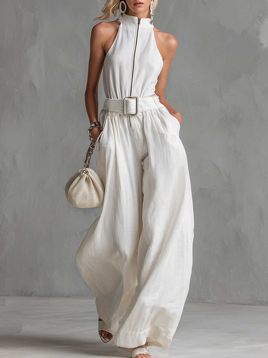 Keris | Elegant Belted Wide-Leg Jumpsuit