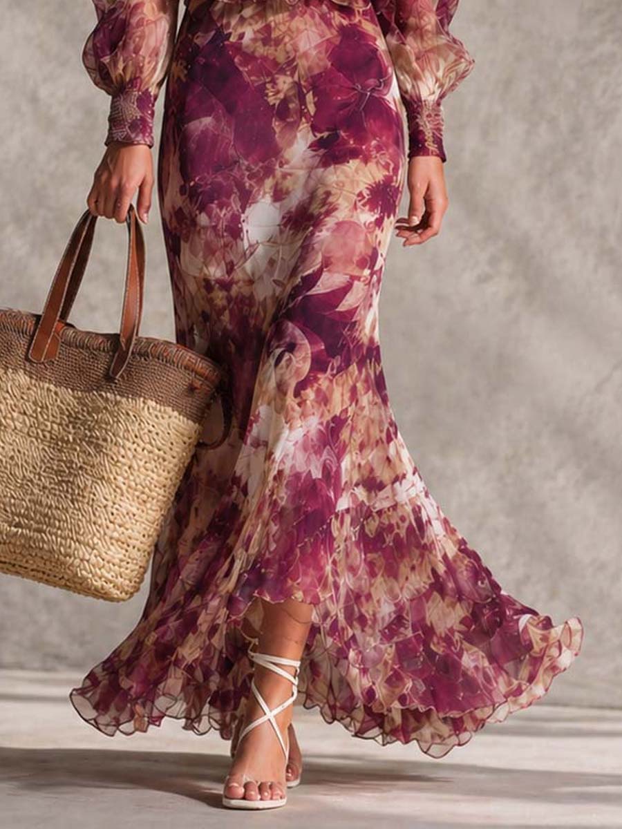 Jemina | Rose Pink Floral Off-Shoulder Chiffon Maxi Dress