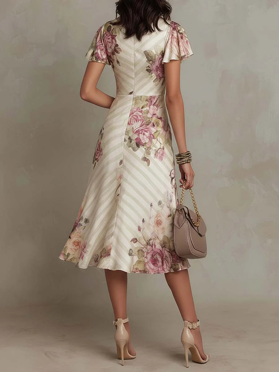 Karmen | Elegant vintage floral satin midi dress