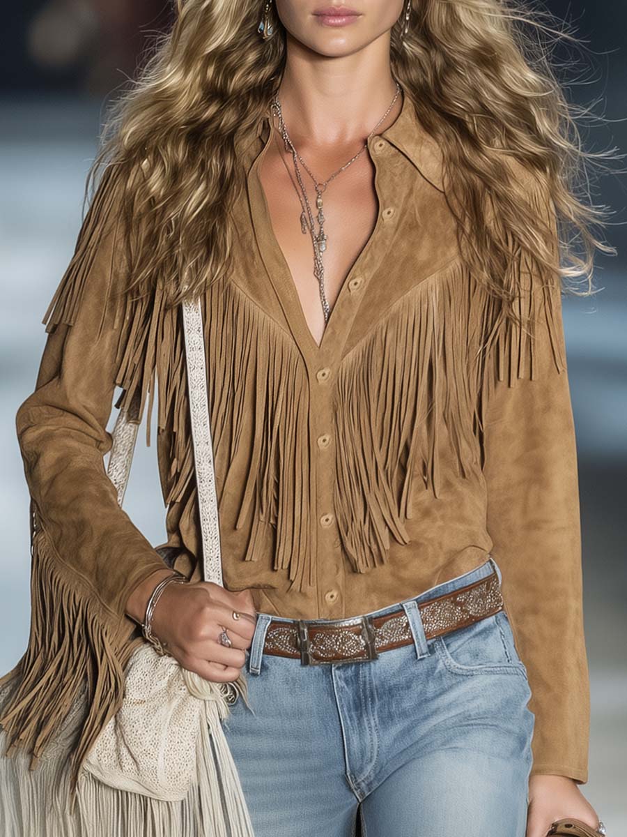 Wynne | Western Fringe Suede Shirt