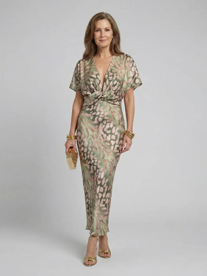 Winona | Abstract Print V Neck Twist Waist Midi Dress