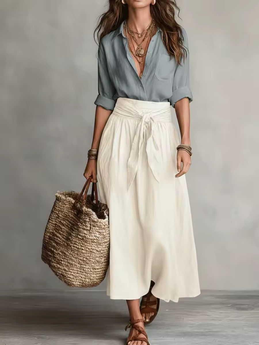 Anavieve | Elegant Two-Piece Set With Midi Skirt