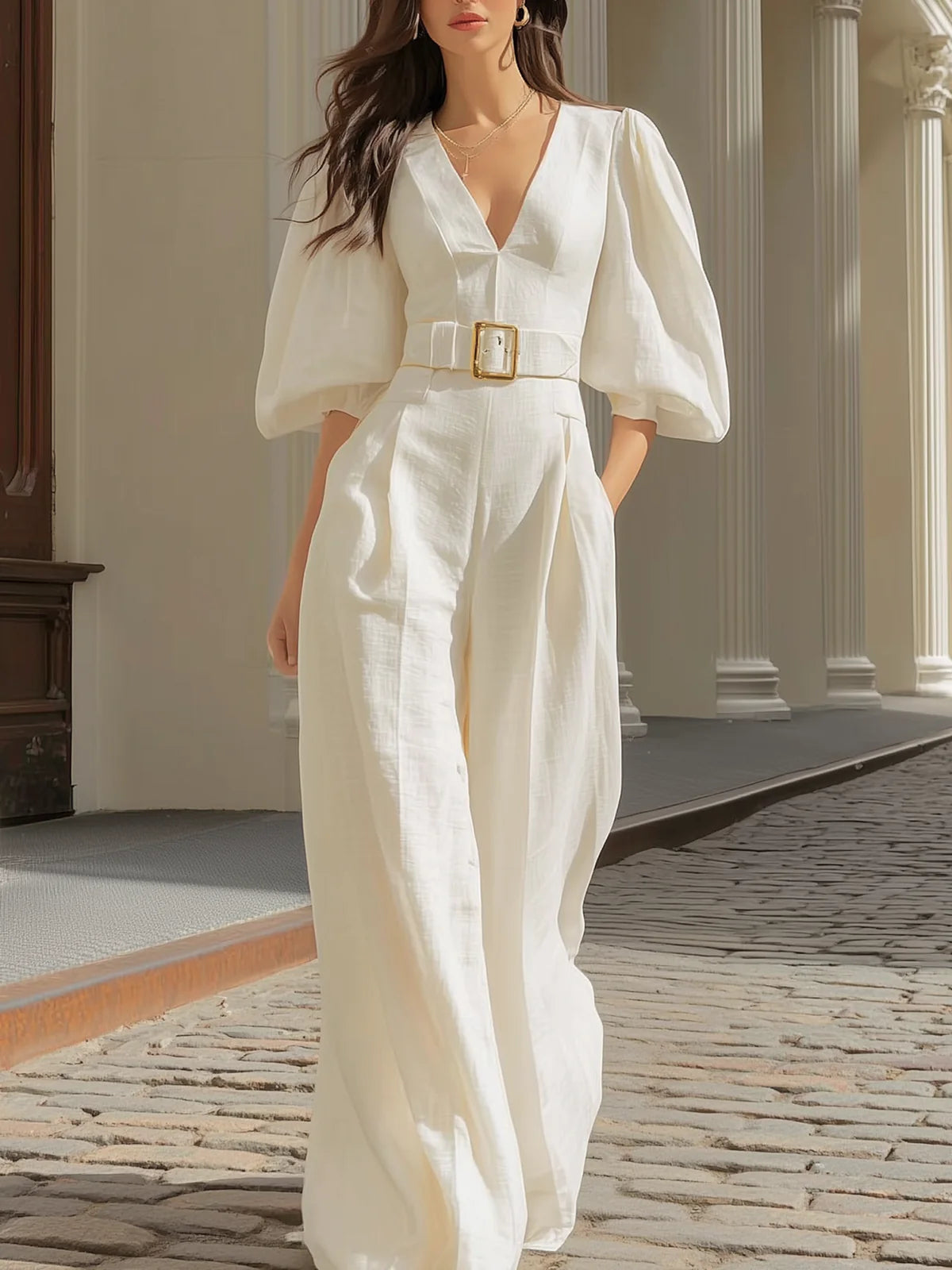 Merisande | Sophisticated White Maxi Jumpsuit