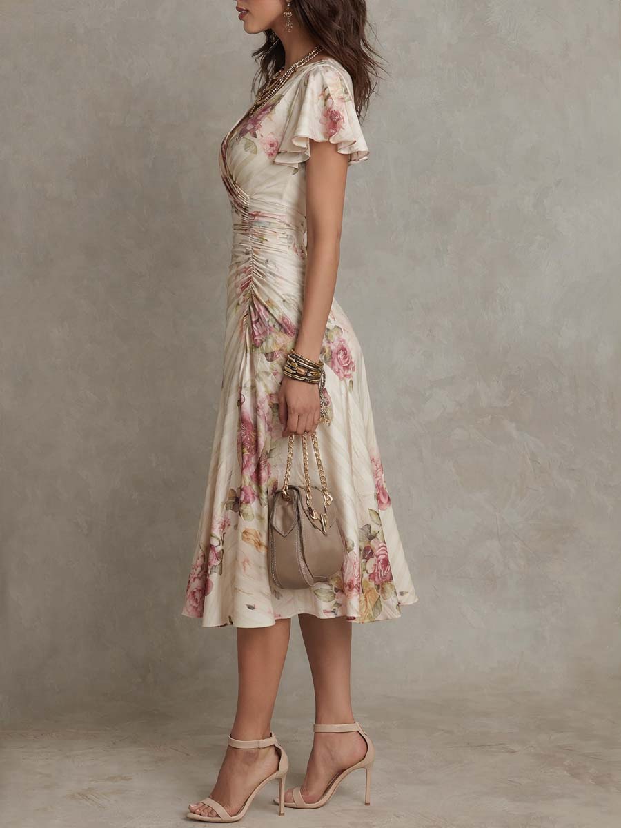 Blaire | Elegant Floral Wrap Midi Dress
