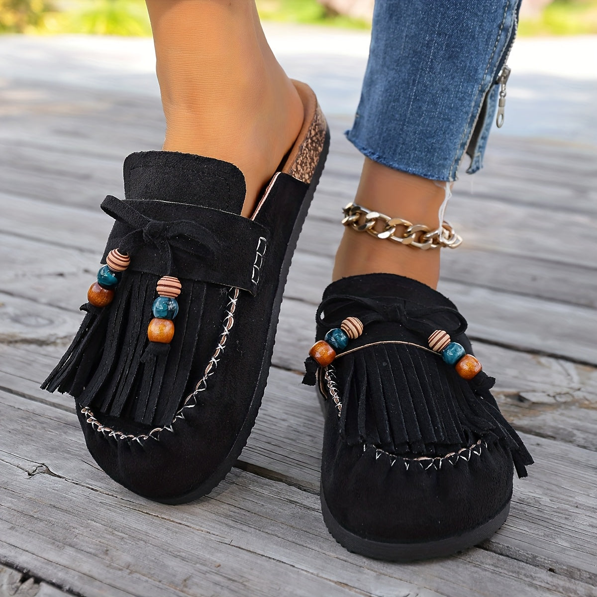 Bohemian Beaded Tassel Slip-On Shoes