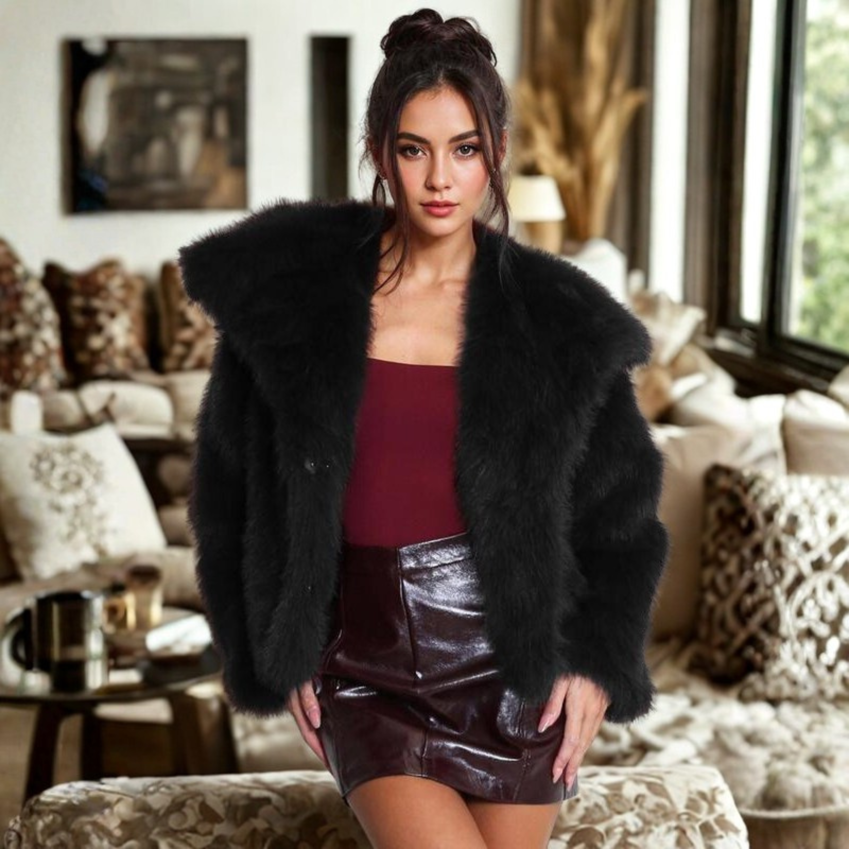 CORRINEâ„¢ - Classy Long Sleeve Collared Fuzzy Coat
