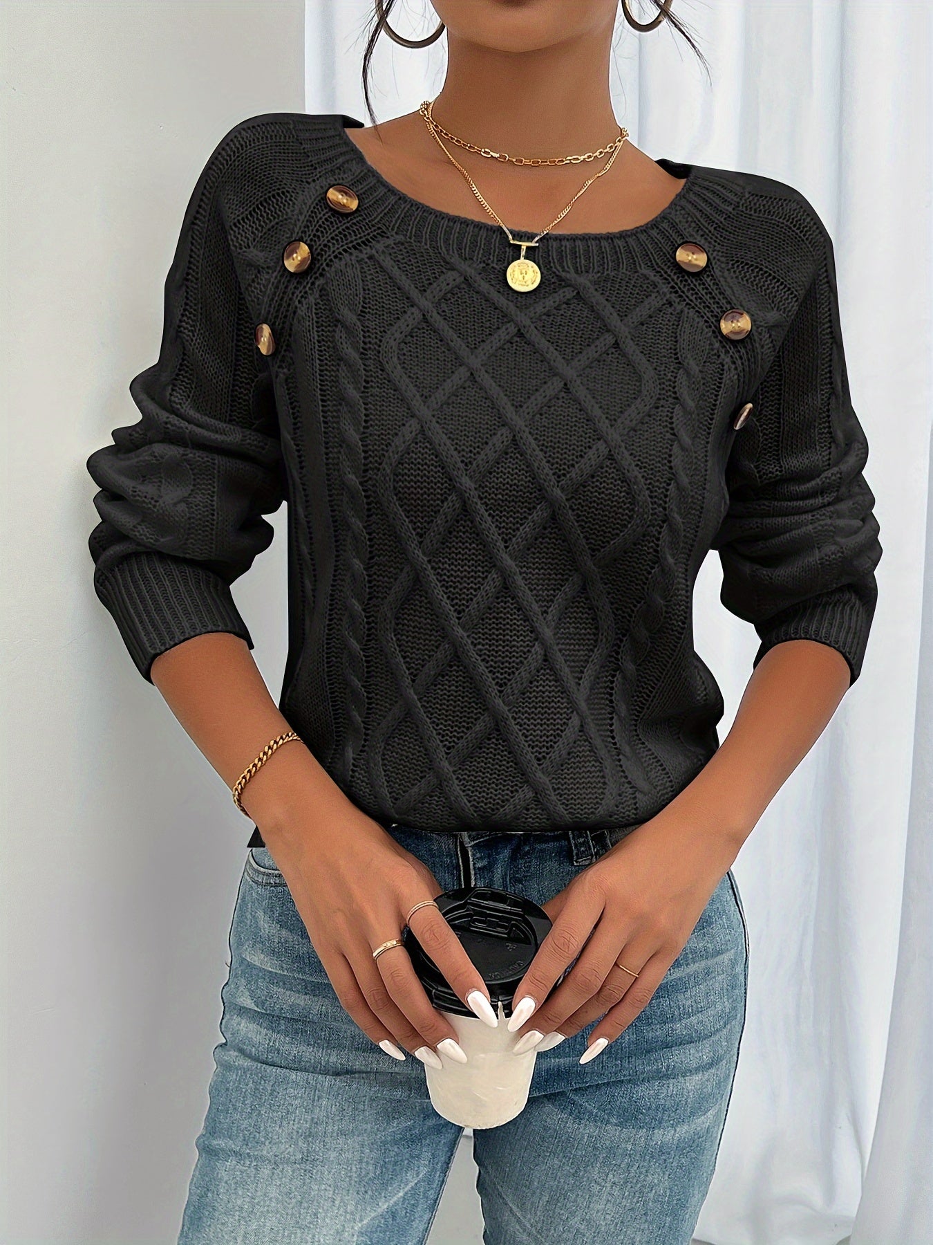 Demi | Lantern Sleeve Button Sweater