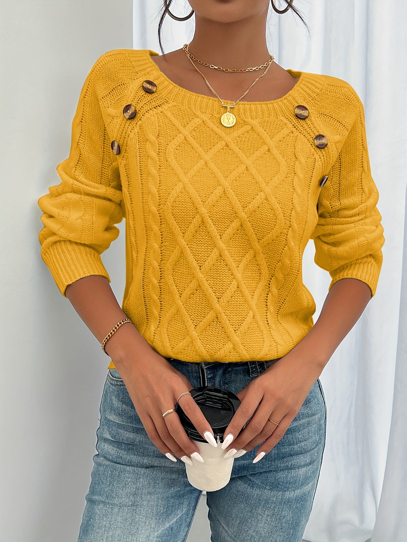 Demi | Lantern Sleeve Button Sweater