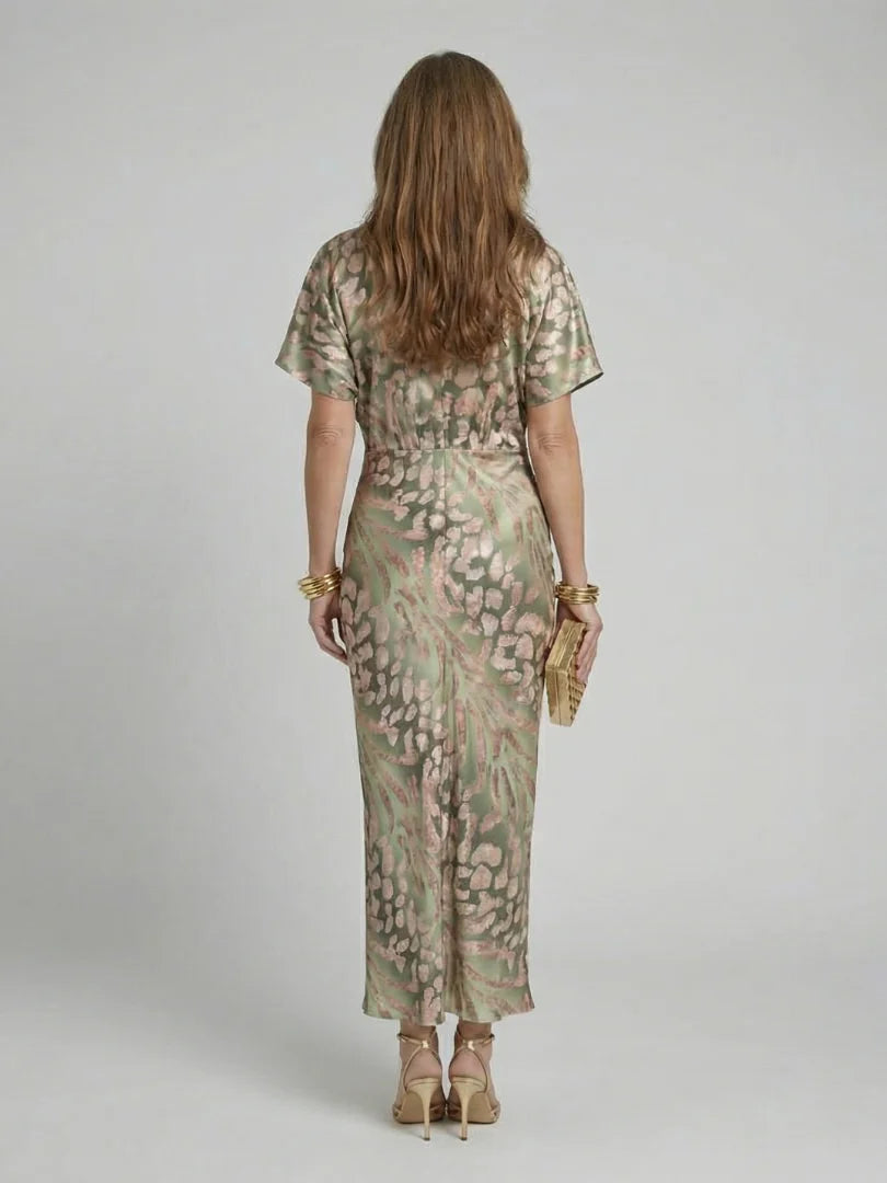 Winona | Abstract Print V Neck Twist Waist Midi Dress