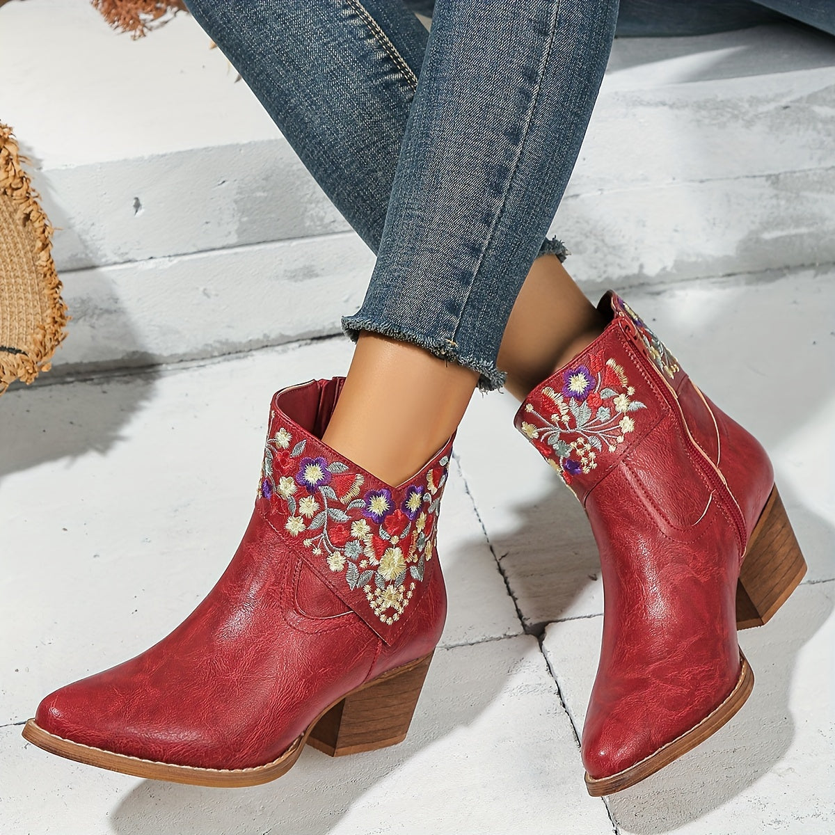 Harriet | Embroidered Western Ankle Boots”