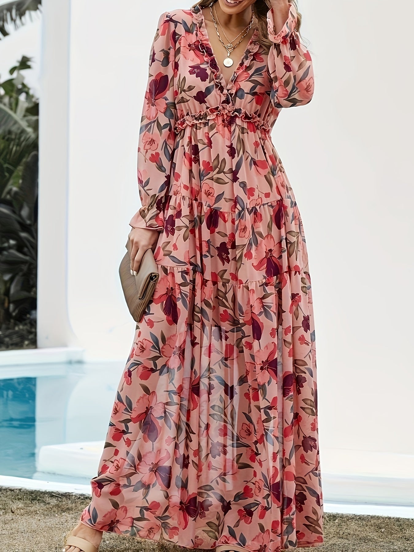 Novalie | Wild Lotus Ruffled Tiered Maxi Dress