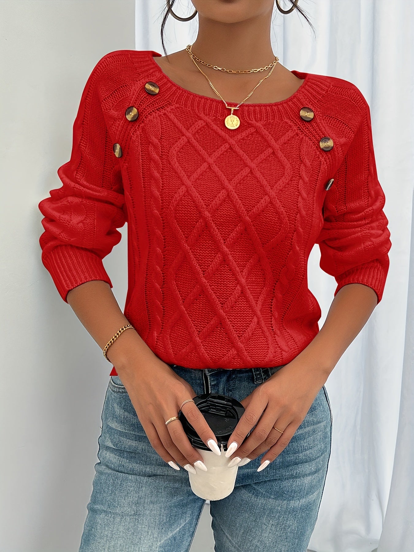Demi | Lantern Sleeve Button Sweater