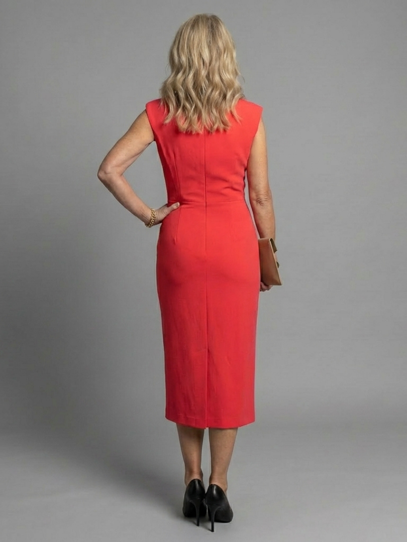 Salina | Structured Midi Dress with Sleeveless Front Opening