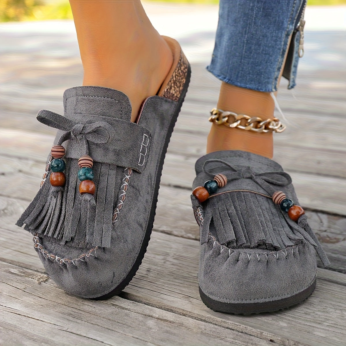 Bohemian Beaded Tassel Slip-On Shoes