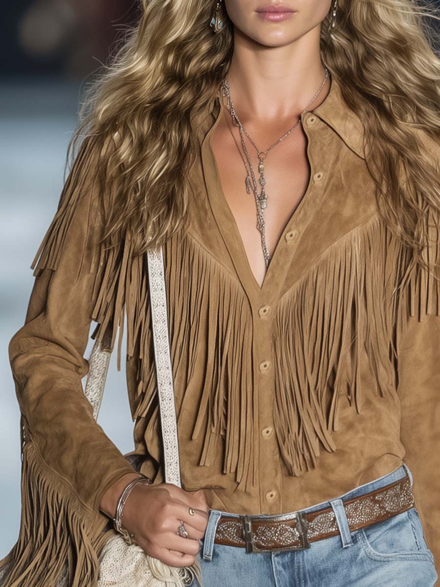 Wynne | Western Fringe Suede Shirt