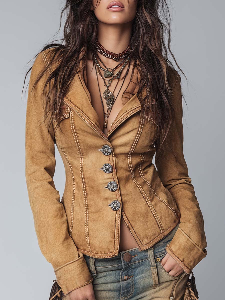 Jessamine | Washed Camel Denim Jacket