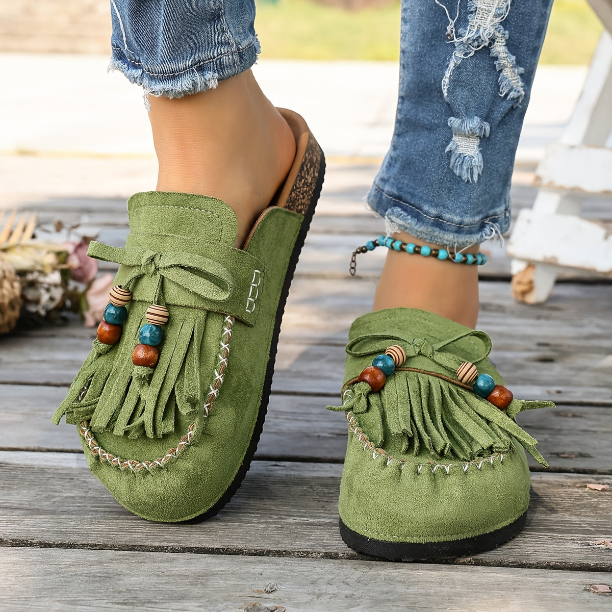 Bohemian Beaded Tassel Slip-On Shoes