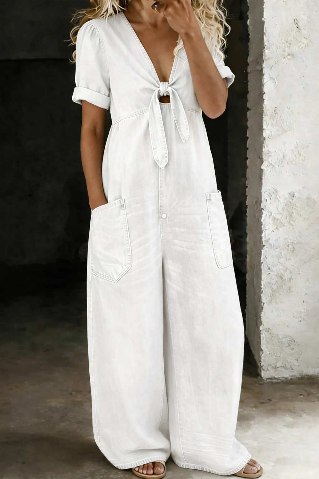 Maya™ | V Neck Short Sleeve Jumpsuit