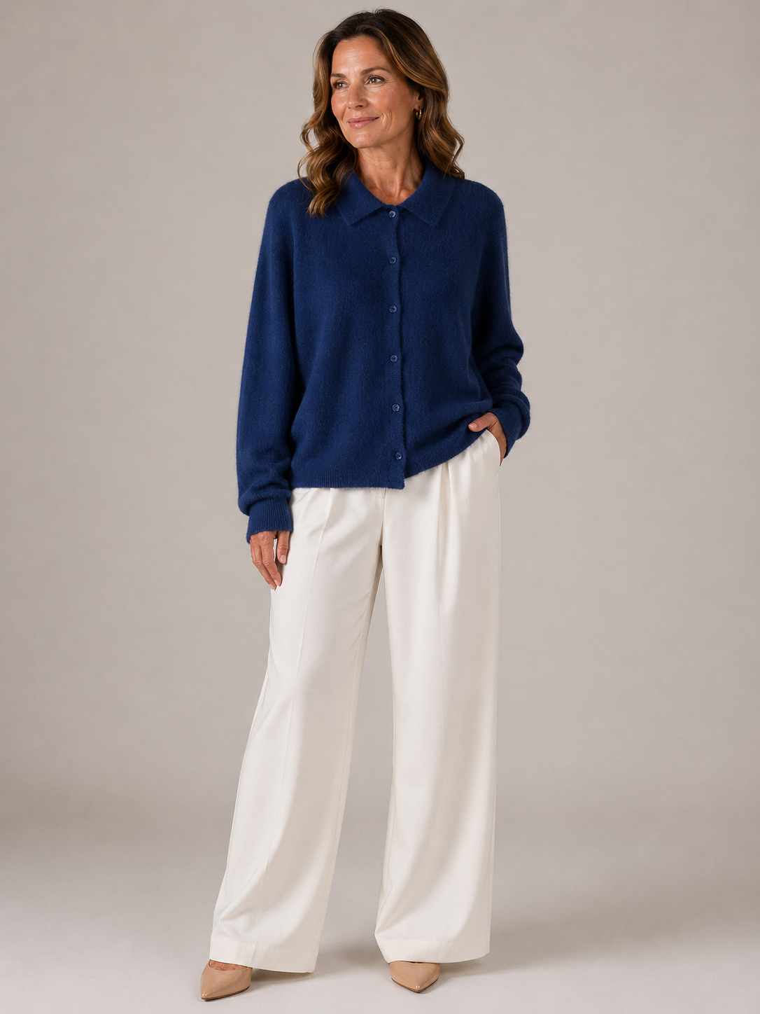 Mia | Cashmere Button-Collar Knit Sweater