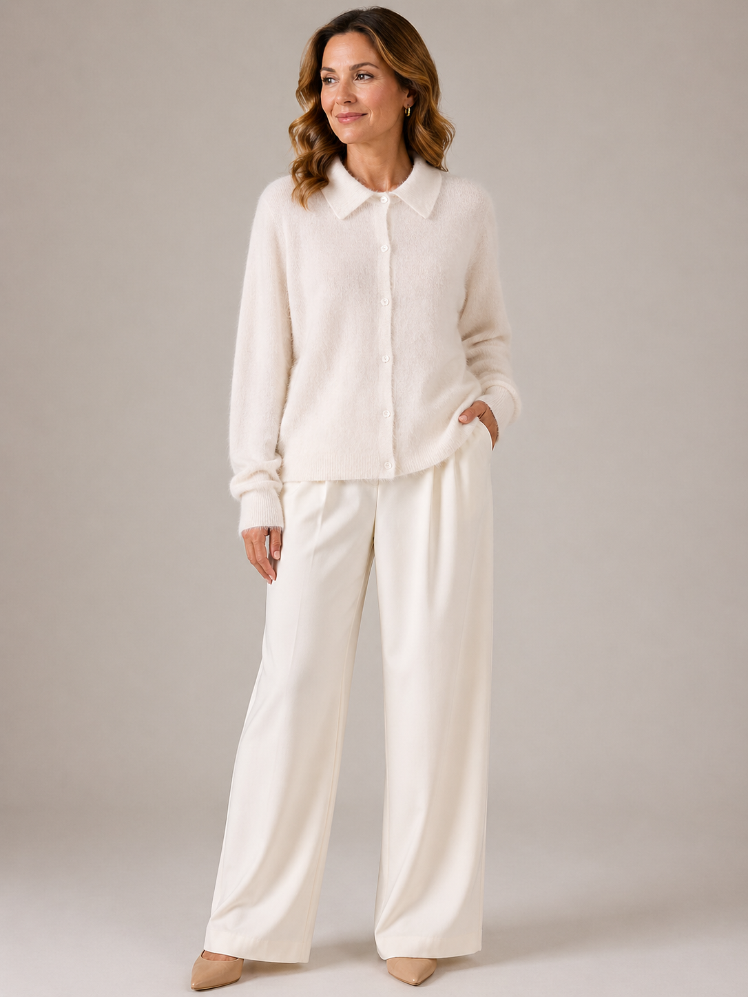 Mia | Cashmere Button-Collar Knit Sweater