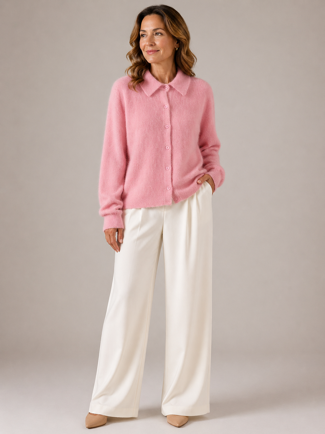 Mia | Cashmere Button-Collar Knit Sweater