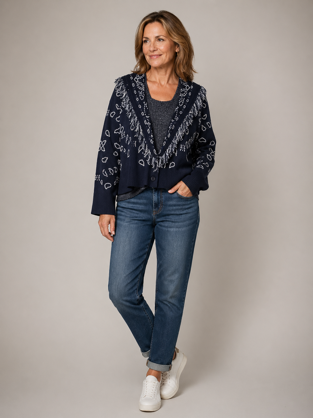 Evie | Paisley Print V-Neck Knit Cardigan