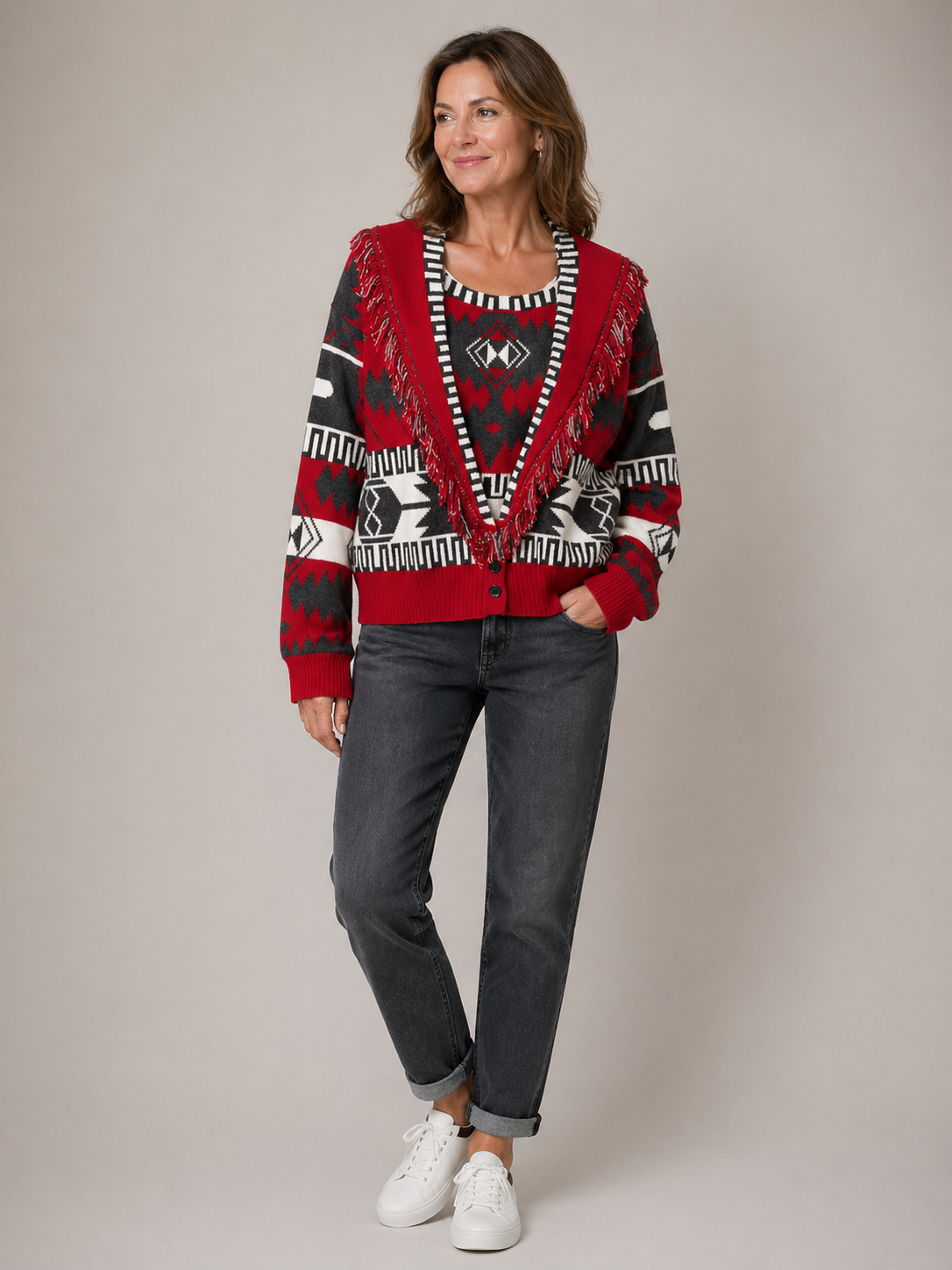 Evie | Paisley Print V-Neck Knit Cardigan