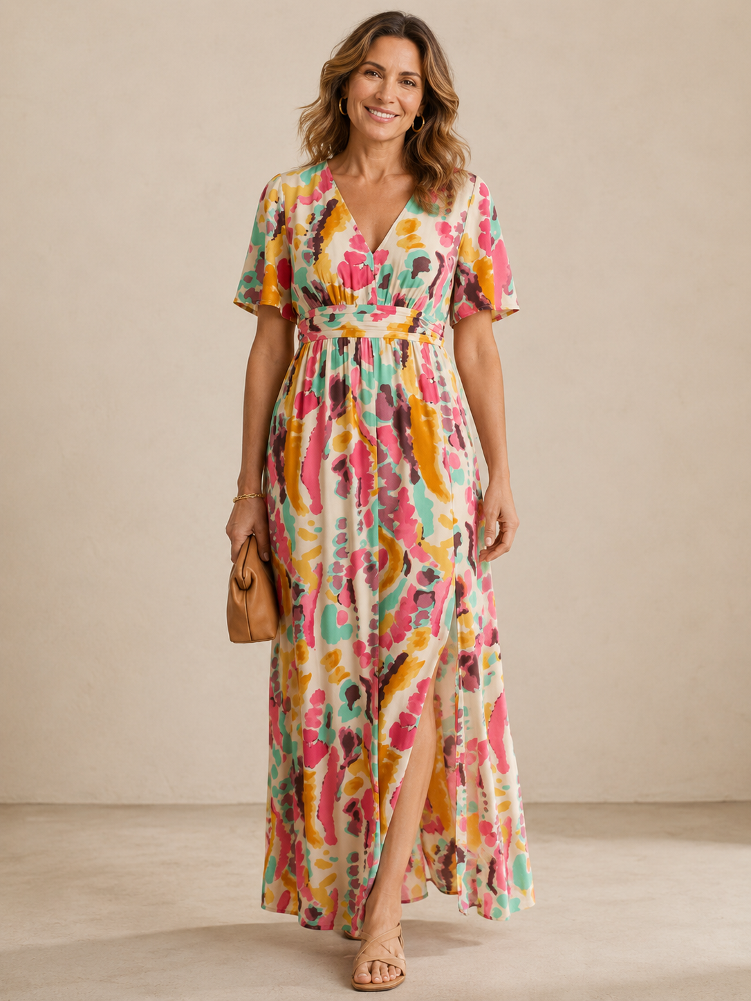 Alani | Colourful Printed V-Neck Dress