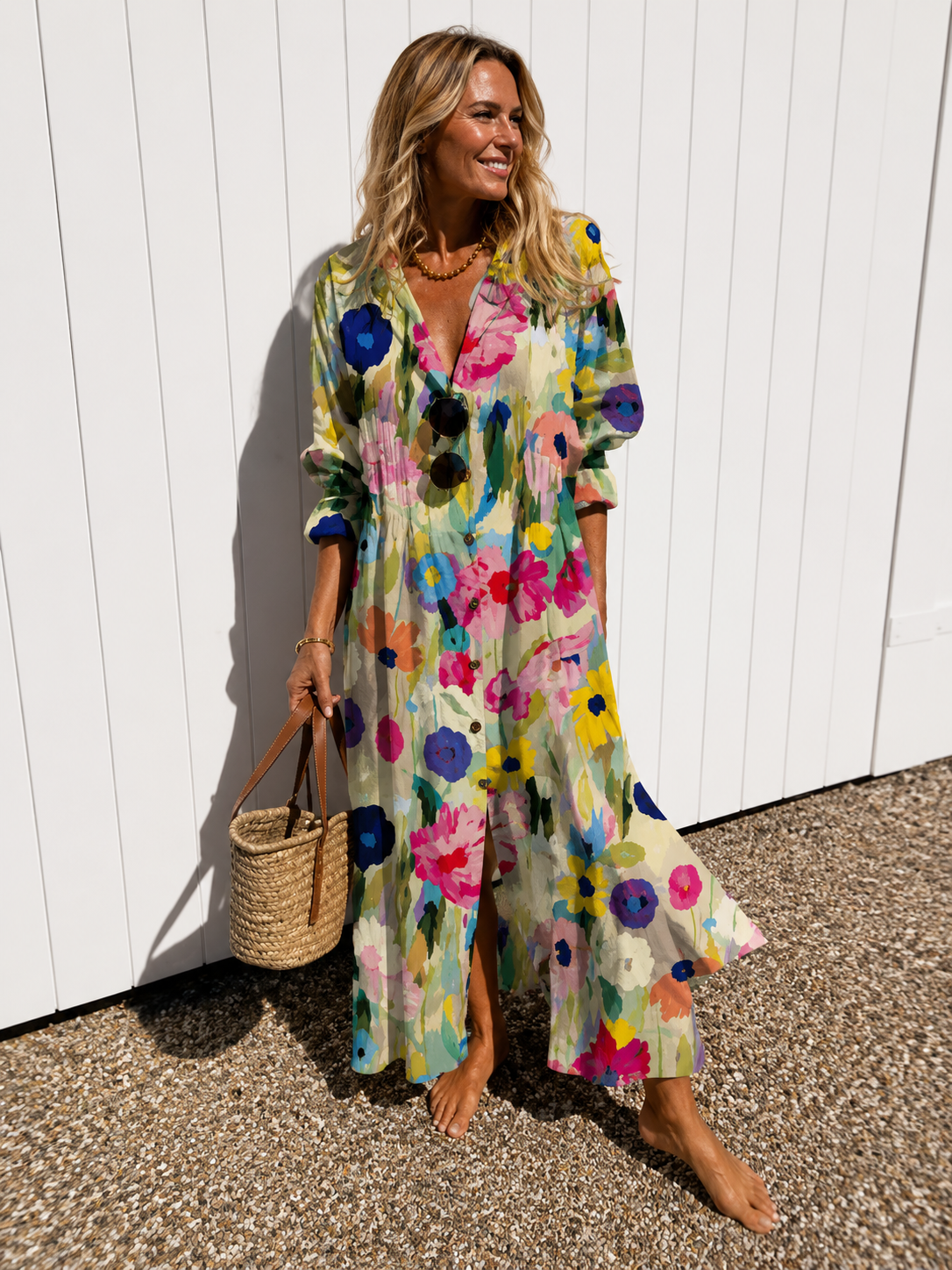 Jorja | Colourful Retro Long Sleeve Dress