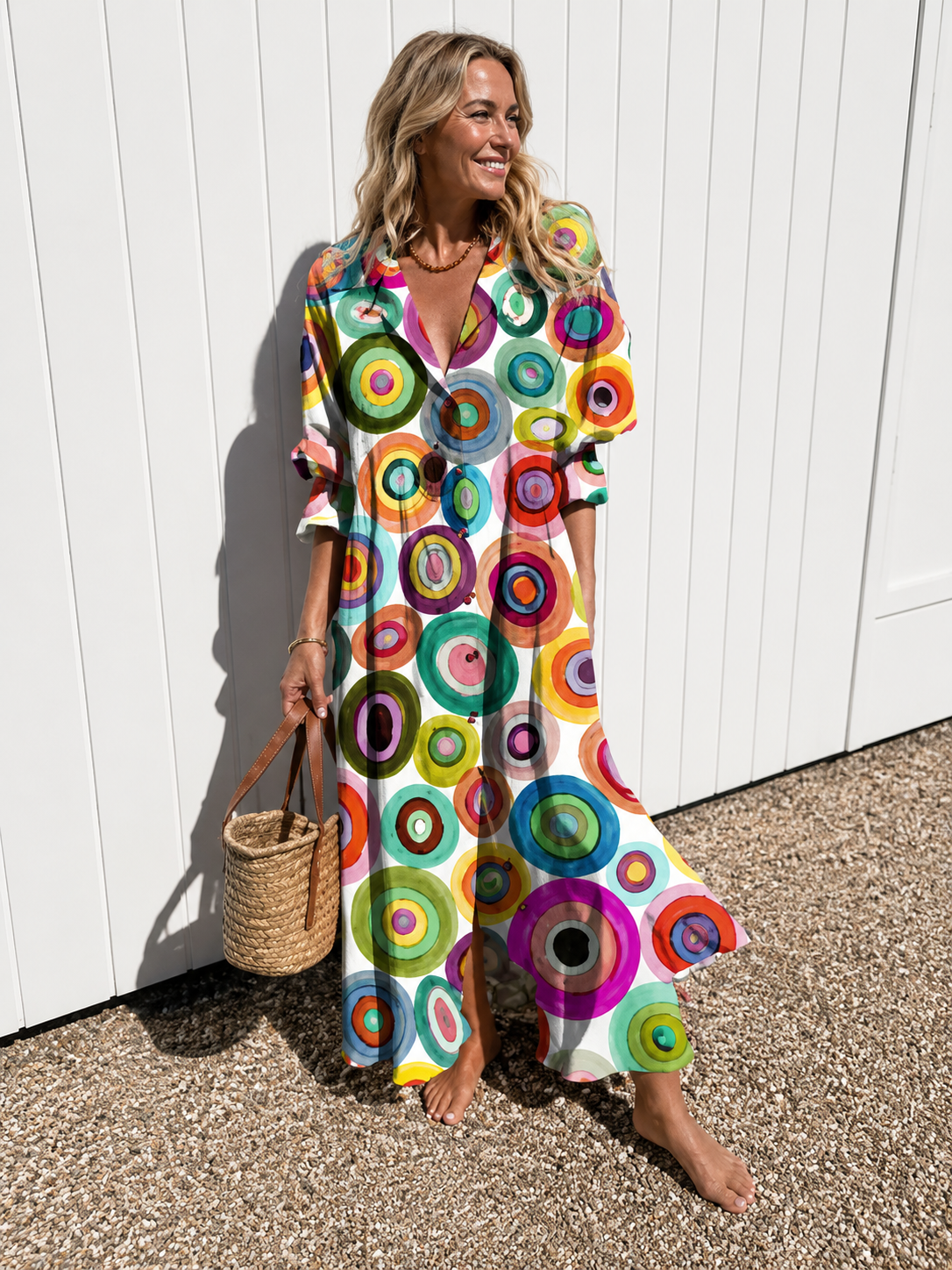 Jorja | Colourful Retro Long Sleeve Dress