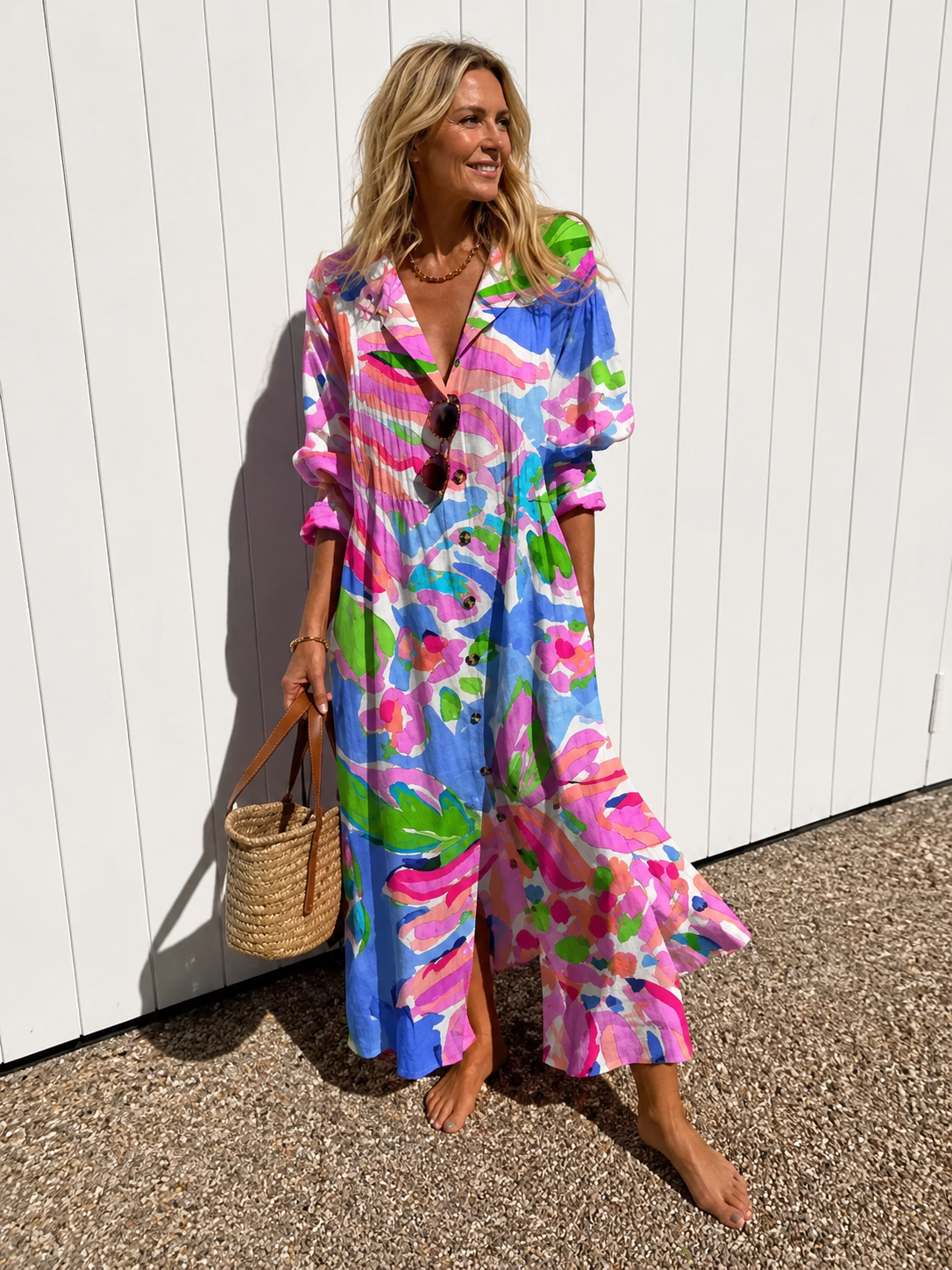 Jorja | Colourful Retro Long Sleeve Dress