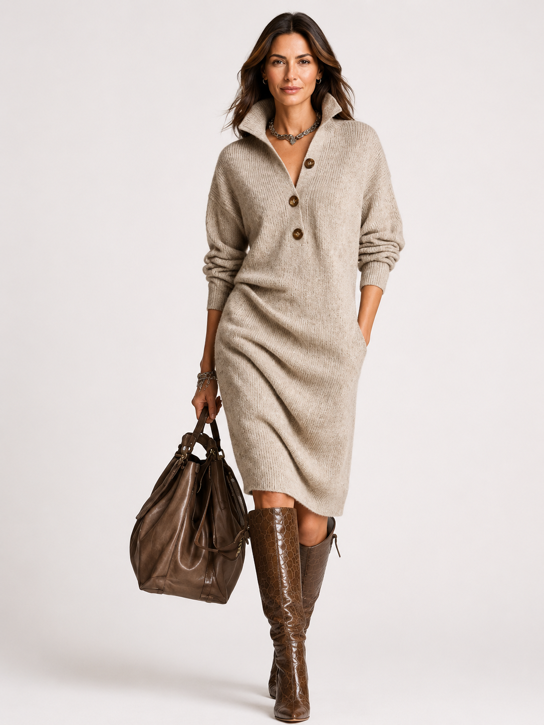 Mackenzie | Knitted Button Loose Pocket Dress