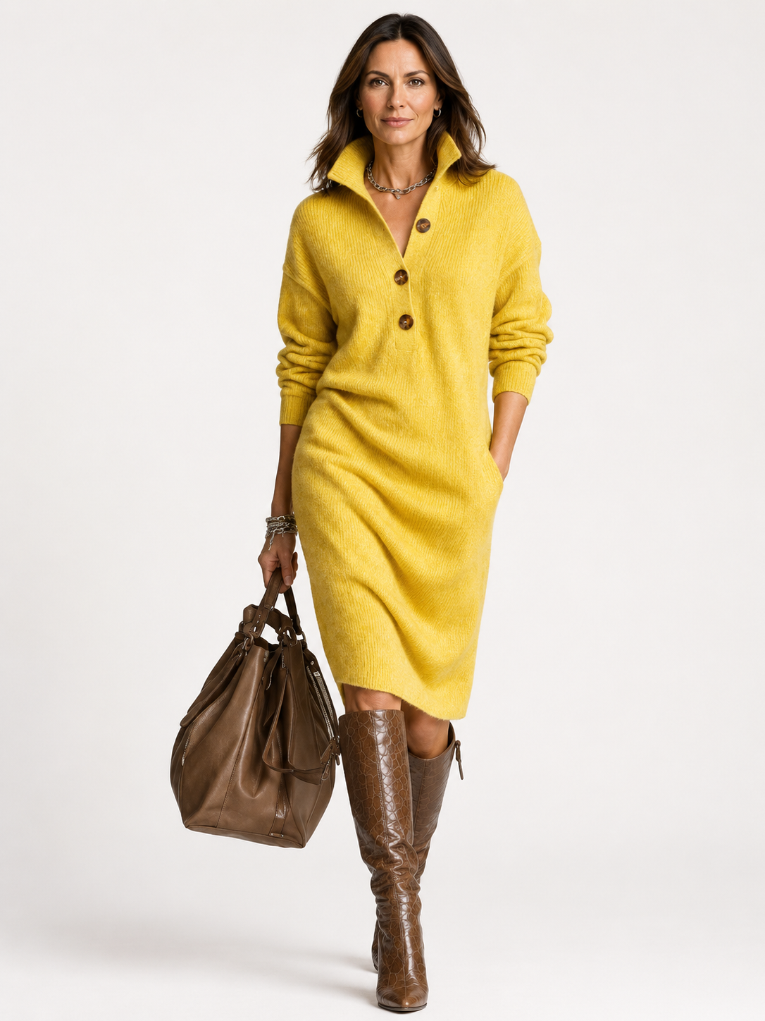 Mackenzie | Knitted Button Loose Pocket Dress