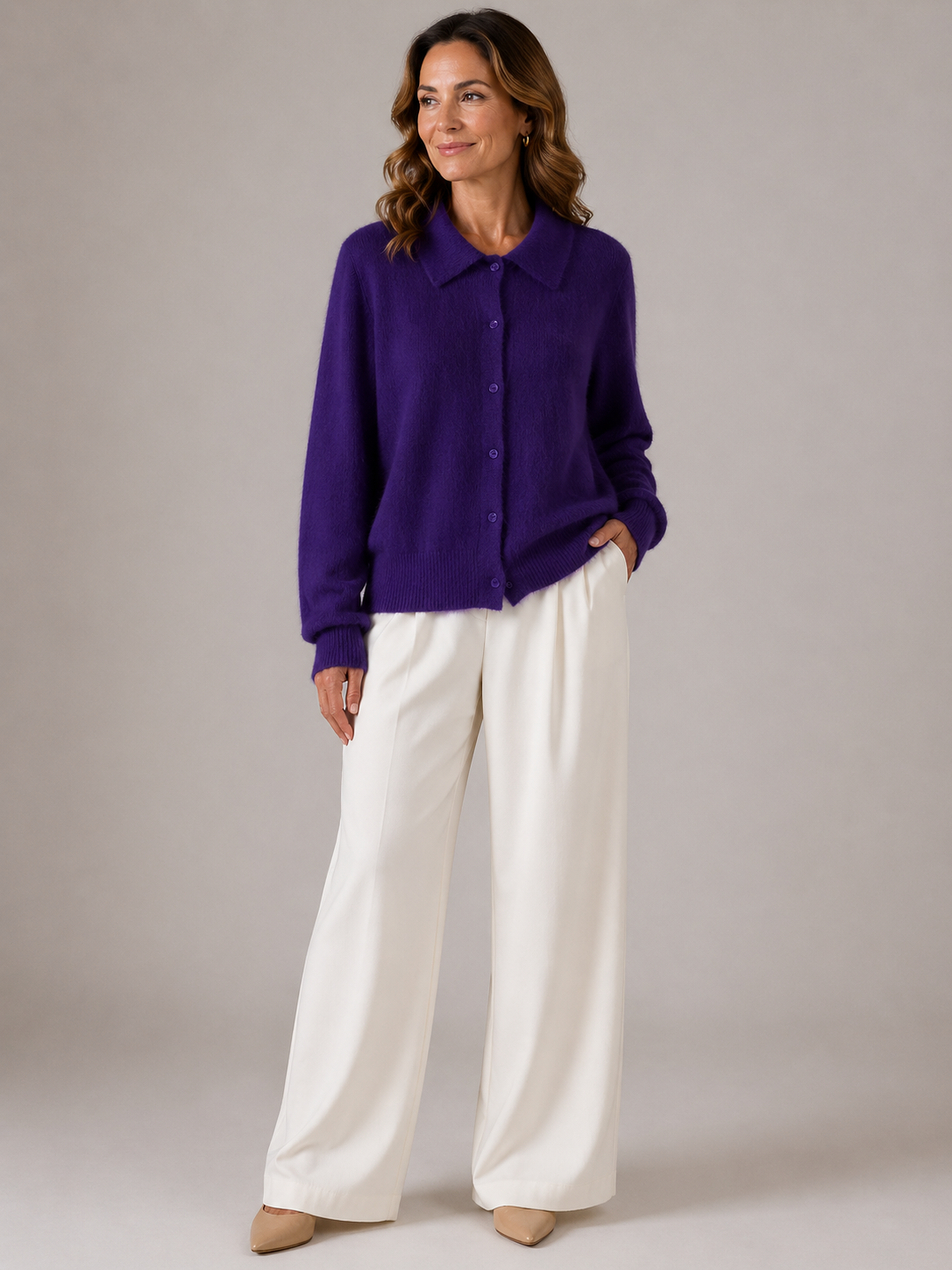 Mia | Cashmere Button-Collar Knit Sweater