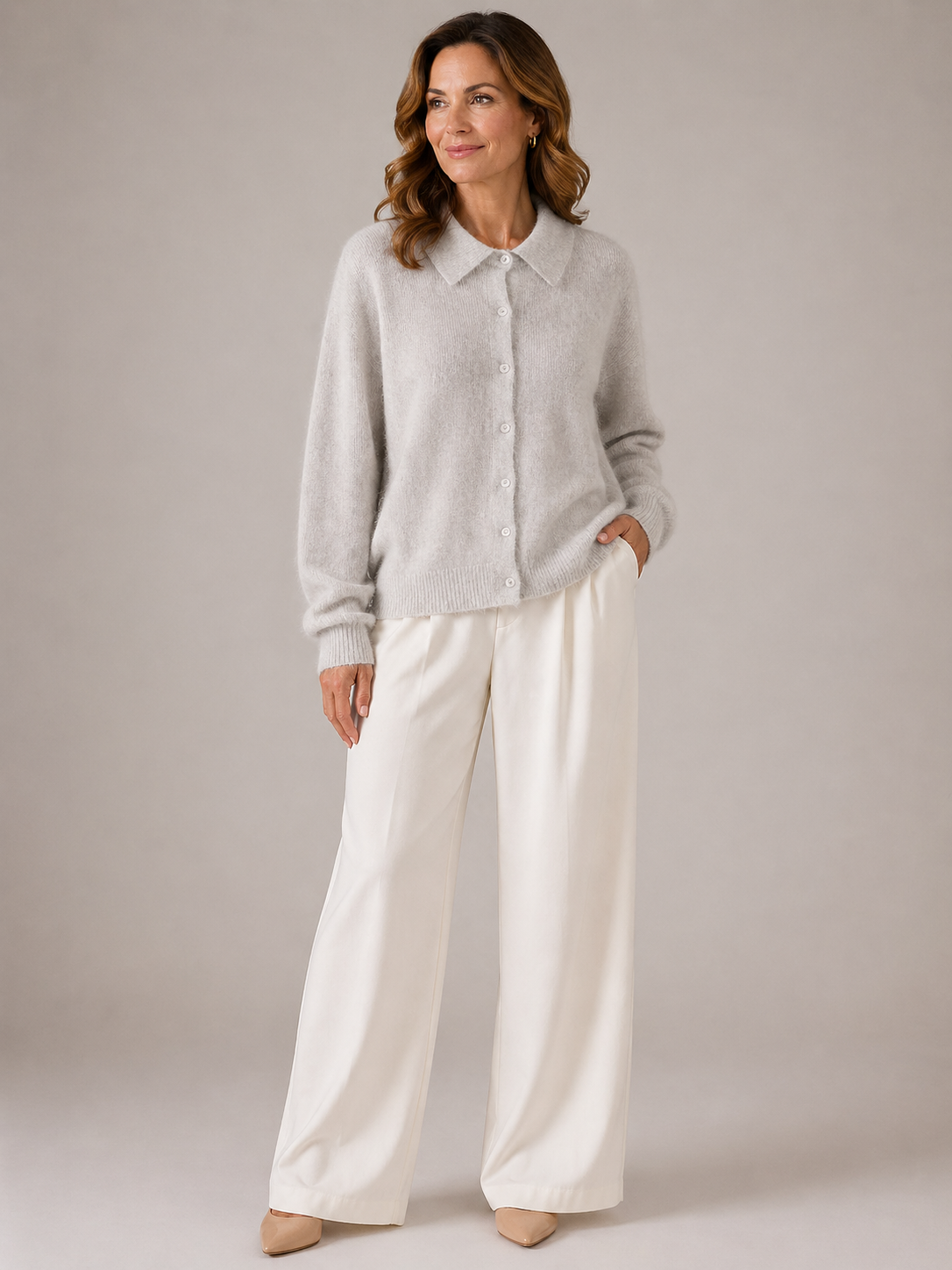 Mia | Cashmere Button-Collar Knit Sweater