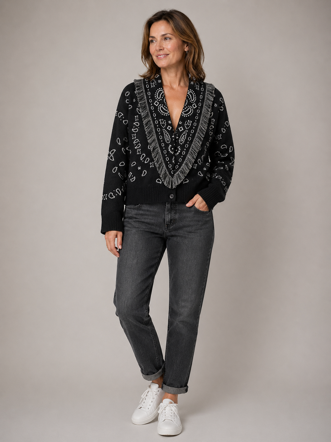 Evie | Paisley Print V-Neck Knit Cardigan