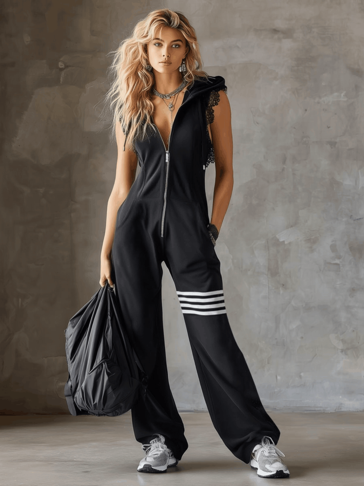 Roxy | Lace Stripe Hooded Jumpsuit