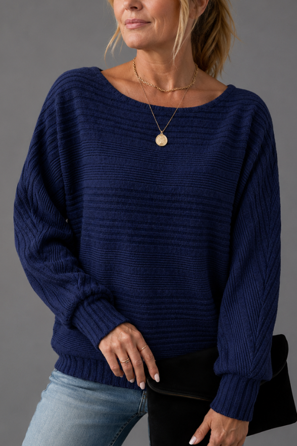 Geneva | Solid Round-Neck Striped Top with Long Sleeves