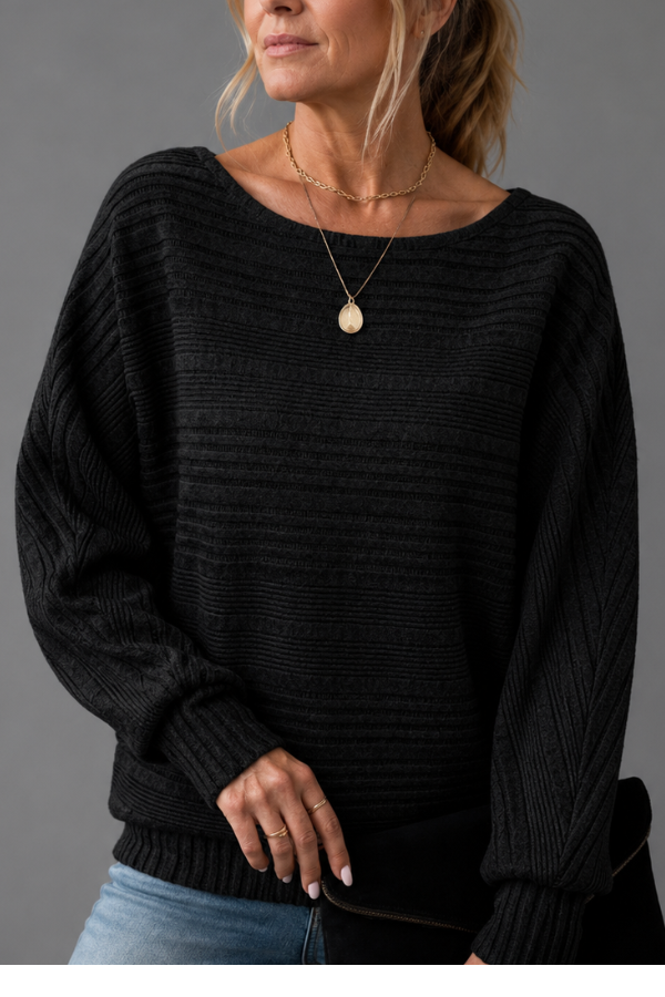 Geneva | Solid Round-Neck Striped Top with Long Sleeves