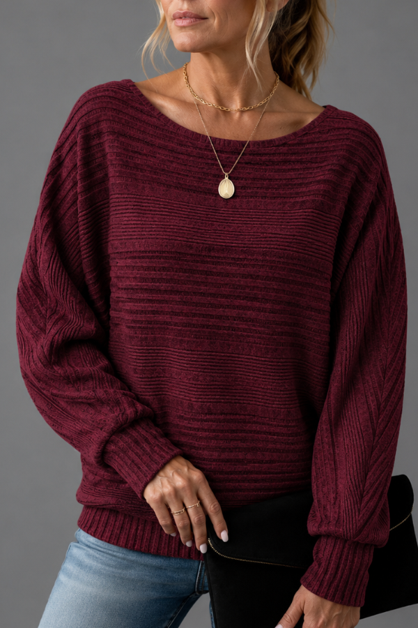 Geneva | Solid Round-Neck Striped Top with Long Sleeves