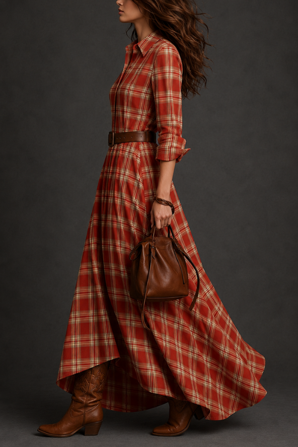 Calypso | Red Plaid -Line Maxi Dress