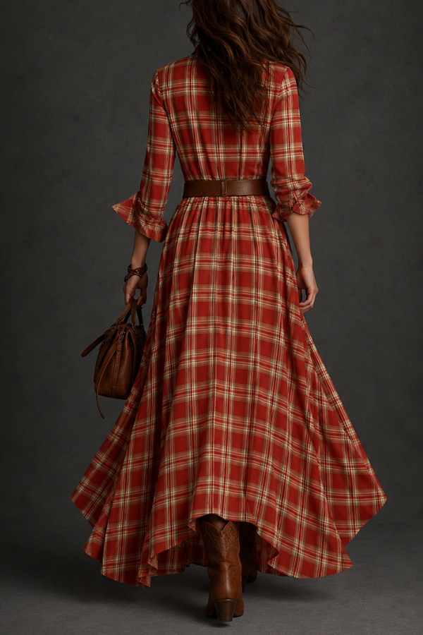 Calypso | Red Plaid -Line Maxi Dress