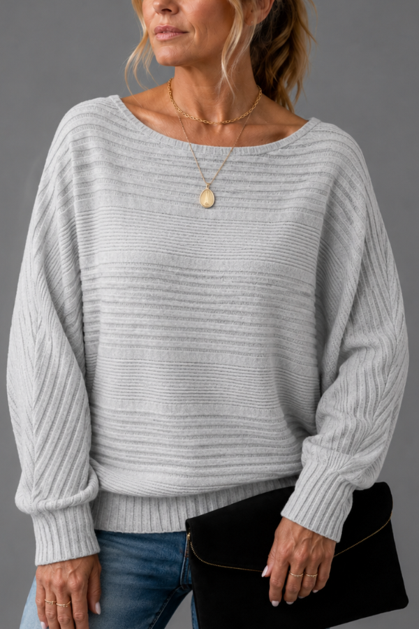 Geneva | Solid Round-Neck Striped Top with Long Sleeves