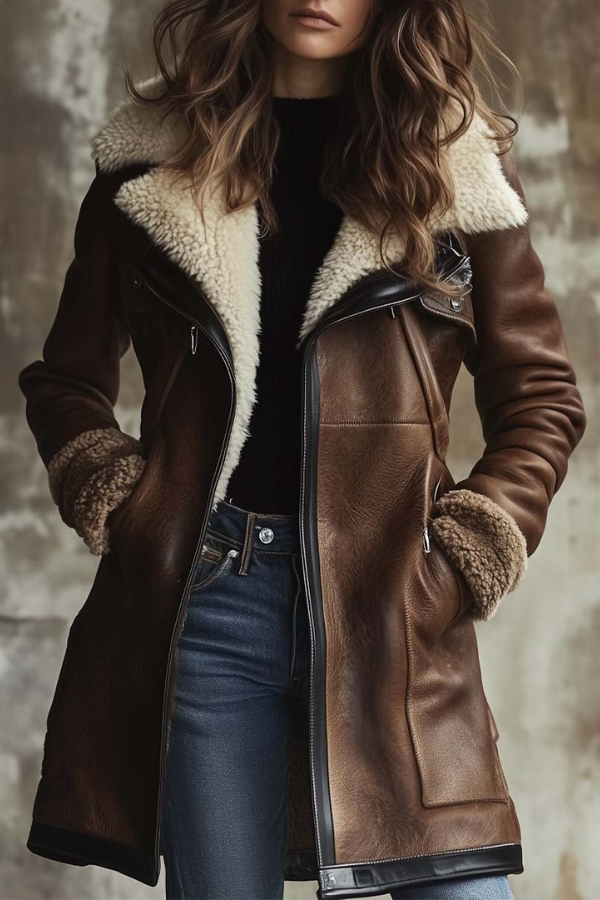 Delmira | Vintage Contrast Lambskin Leather Coat