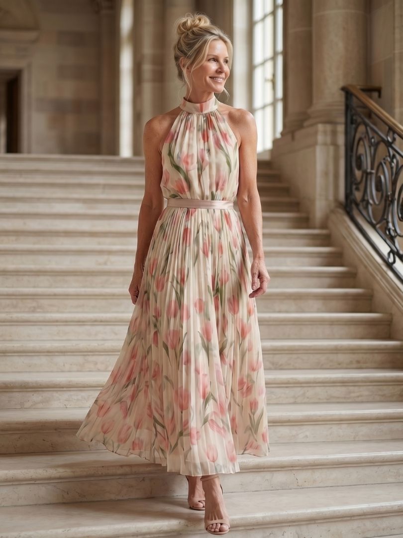 Pepper | Halter Neck Floral Midi Dress