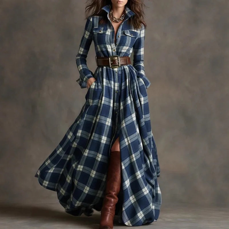 WXylia | Long Sleeve Checkered Dress