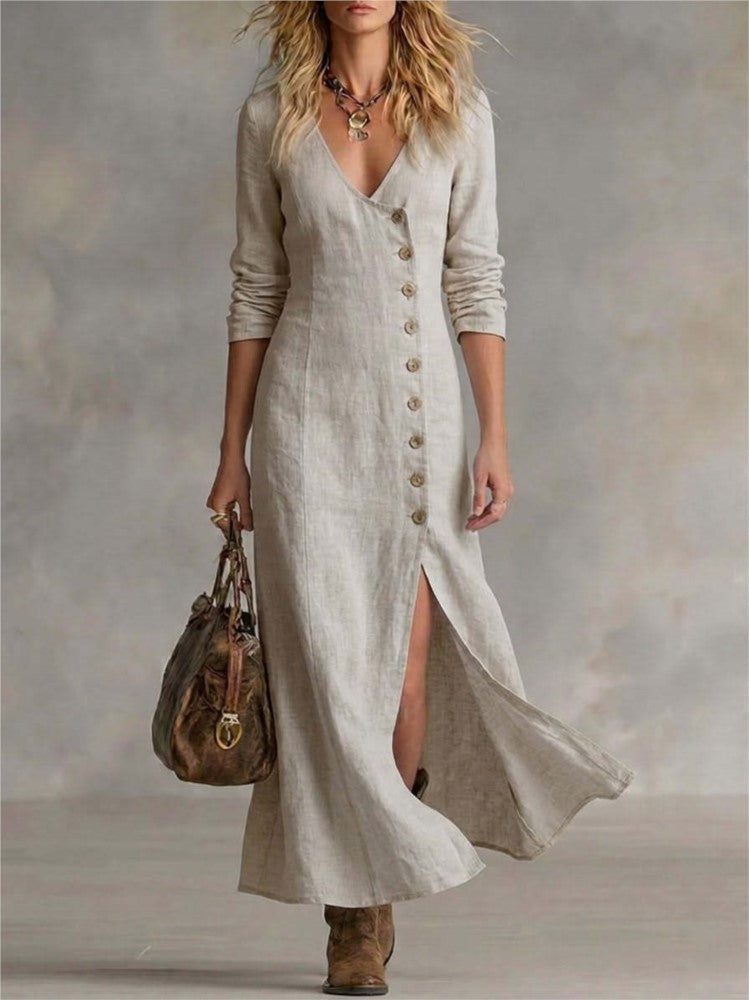 Annabelle | V-Neck Single-Breasted Long Sleeve Dress