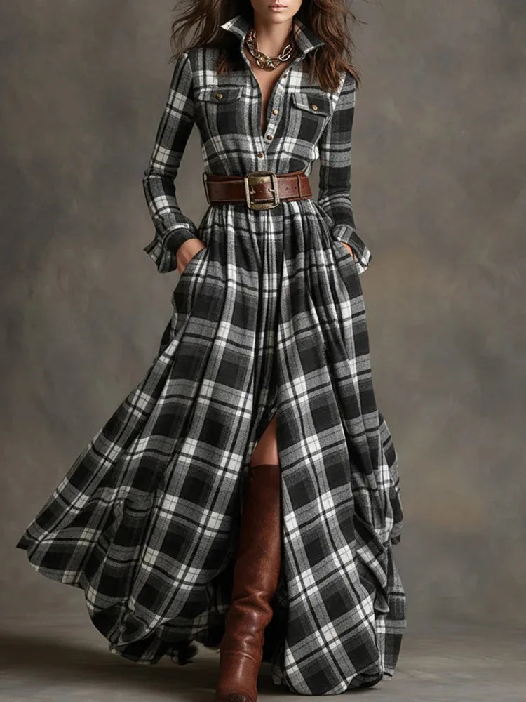 Allegra | Long Sleeve Checkered Dress